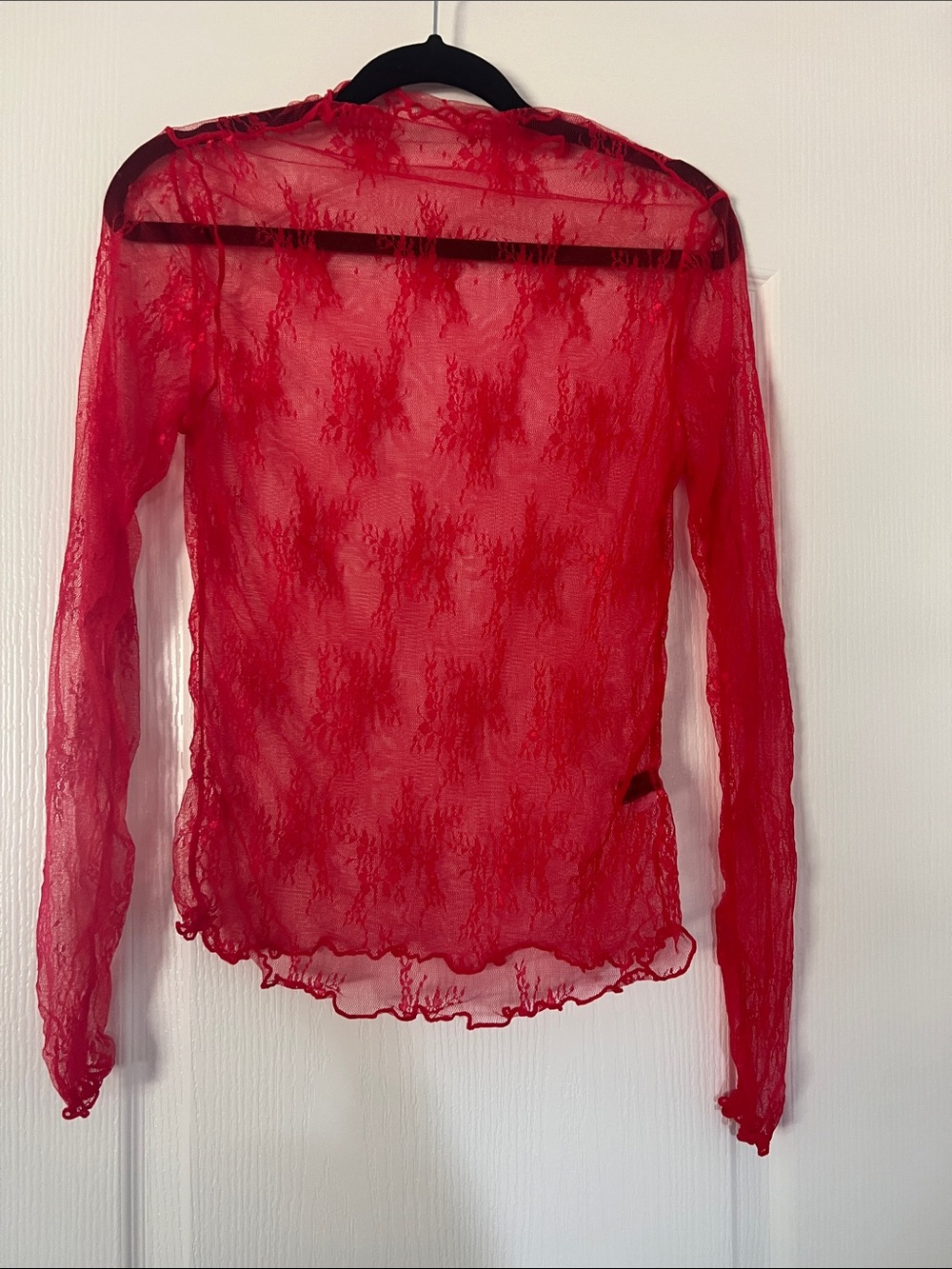 ePretty Red Sheer Lace Long Sleeve Top
